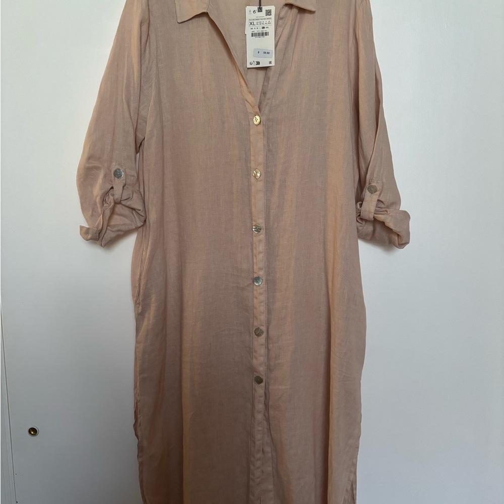 Zara Light Tan Shirt Dress